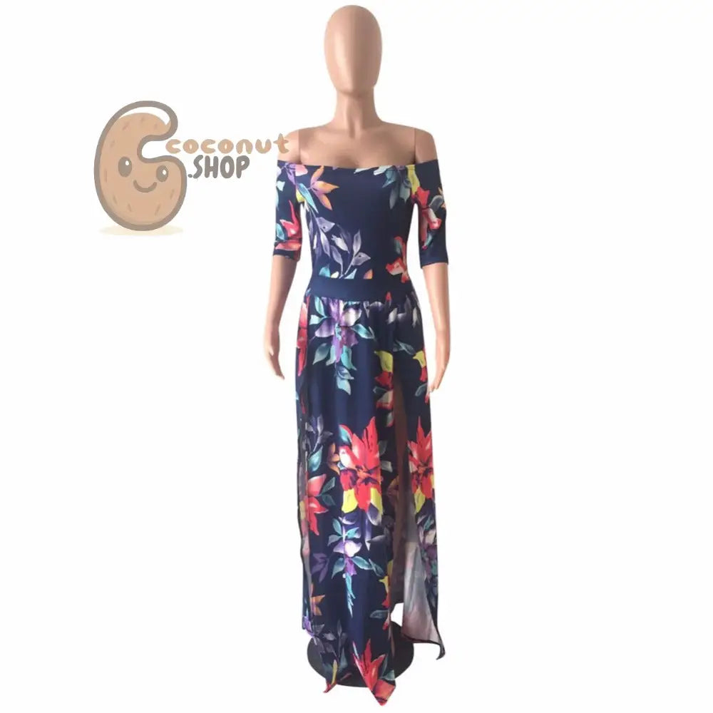 Woman Sexy playsuit Off Schouder Floral Party Short Sleeve Bodycon Cloth High Split Party Club