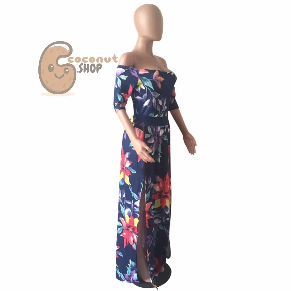 Woman Sexy playsuit Off Schouder Floral Party Short Sleeve Bodycon Cloth High Split Party Club