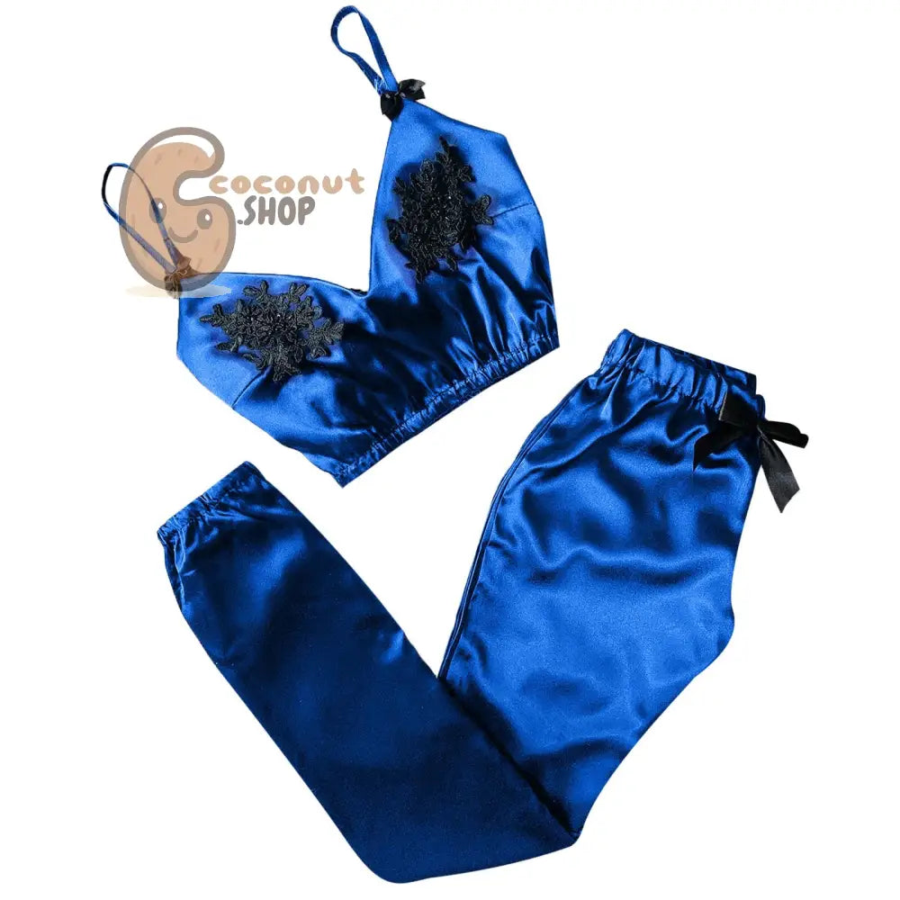 Women Bra Top Pajamas Suit V-Neck Eyelash Lace Sexy Stain Camisole Pajamas Bowknot Long Pants Set Pajamas pijama