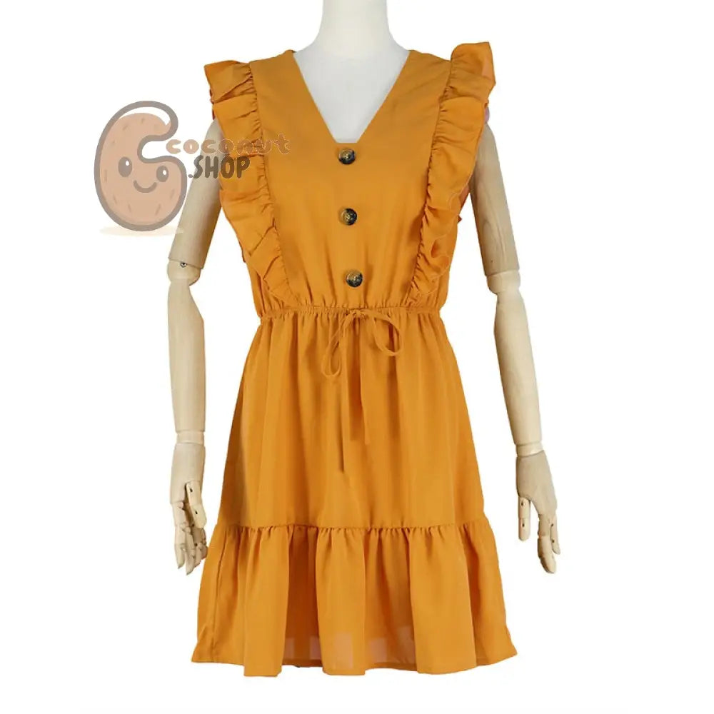 Women Dress Ruffle Off Shoulder Tunic High Waist Party V Neck Casual Boho Beach Yellow Women Summer Dress