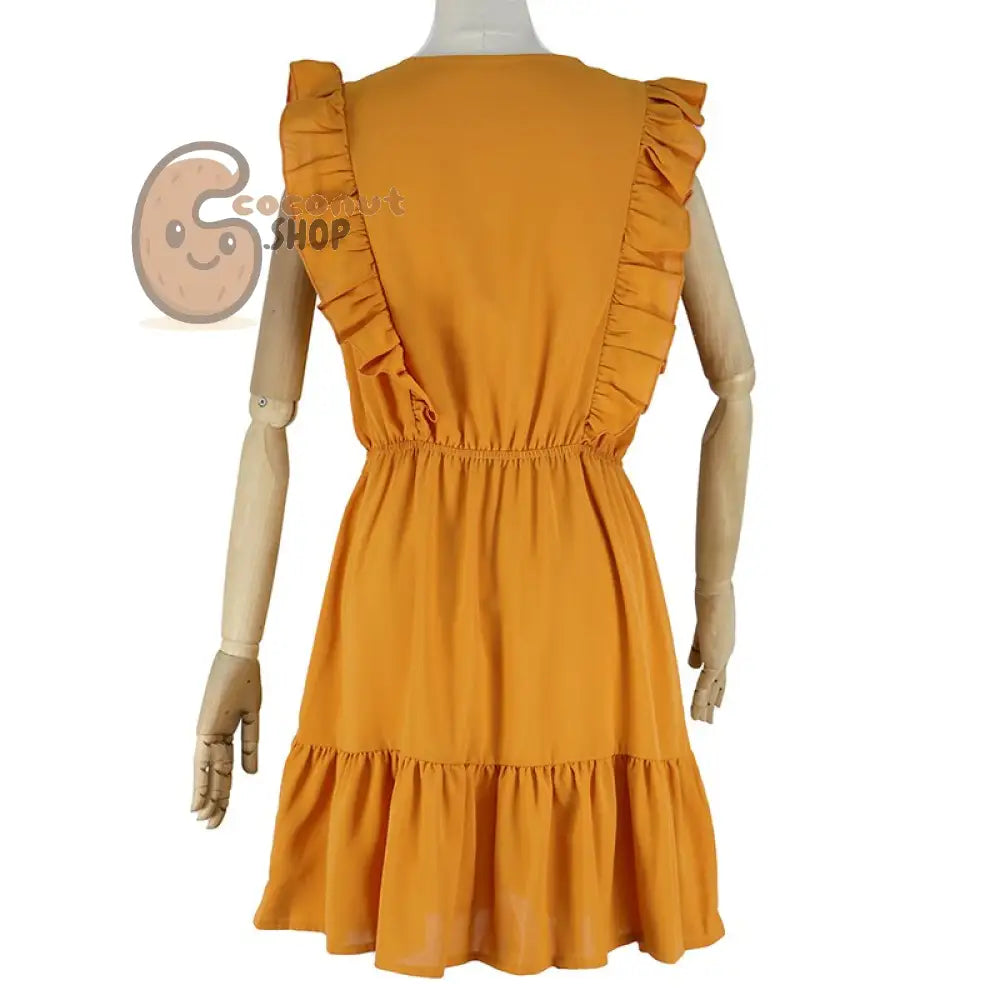 Women Dress Ruffle Off Shoulder Tunic High Waist Party V Neck Casual Boho Beach Yellow Women Summer Dress