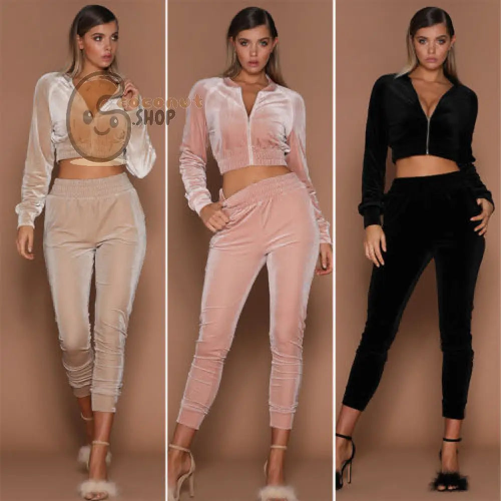 Women Sweatshirt Pants Sets Velvet Tracksuit Velour smooth soft Suit