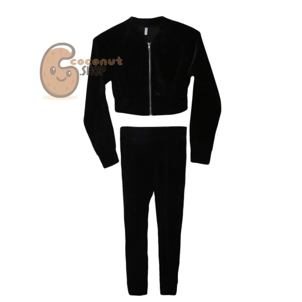 Women Sweatshirt Pants Sets Velvet Tracksuit Velour smooth soft Suit - Black / S