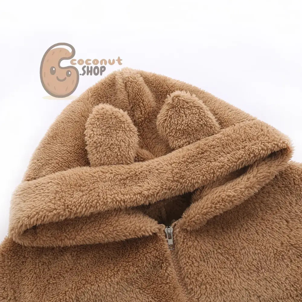 Women’s Cute Teddy Bear Warm Winter Flannel Sleepwear Zipper Hooded Long Sleeve Jumpsuit One Piece Plush Warm Romper