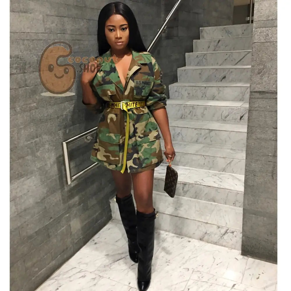 Women’s Green Camouflage long Sleeve Coat