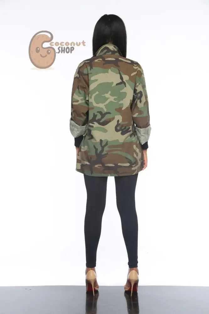Women’s Green Camouflage long Sleeve Coat