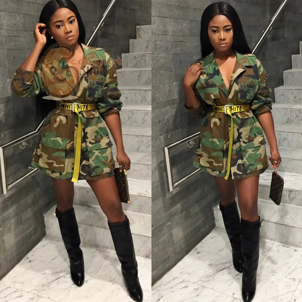 Women’s Green Camouflage long Sleeve Coat